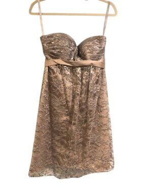 Alfred Angelo Shimmer Lace Cocktail Length Bridesmaid Dress 7012 Size 8